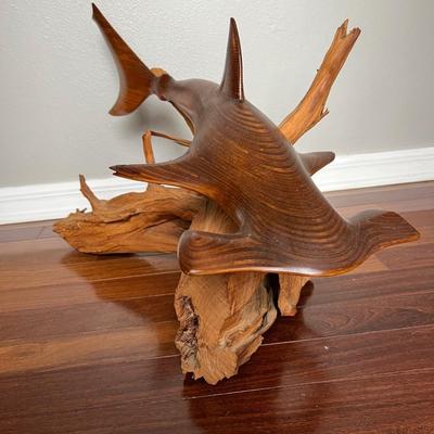 LARGE WOOD CARVED HAMMERHEAD SHARK **See Details**