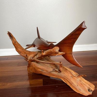LARGE WOOD CARVED HAMMERHEAD SHARK **See Details**