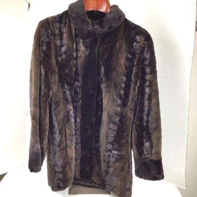1289 Ladies Sheared Mink Fur Coat with Sheared Beaver Accents