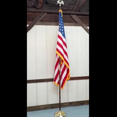 120â€ Wood Flag Pole With American Flag