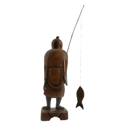 Hand Carved Chinese Wooden Fisherman