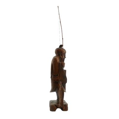 Hand Carved Chinese Wooden Fisherman