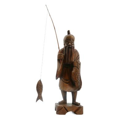 Hand Carved Chinese Wooden Fisherman