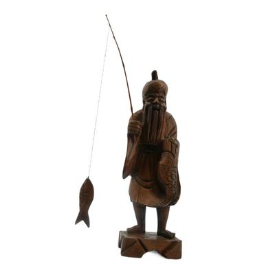 Hand Carved Chinese Wooden Fisherman