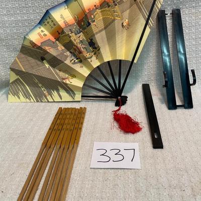 Vintage Japanese Kyoto Fan and Chop Sticks