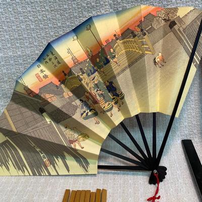 Vintage Japanese Kyoto Fan and Chop Sticks