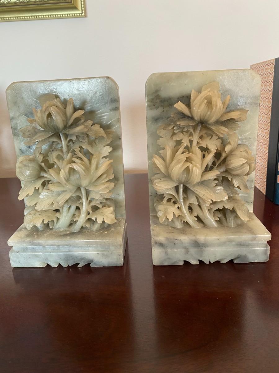 Pair of vintage soapstone bookends