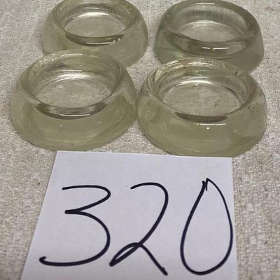 4 Vintage Clear Glass Furniture Caster Cups
