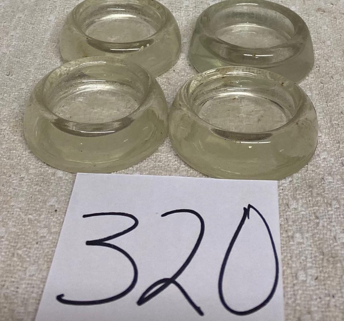 4 Vintage Clear Glass Furniture Caster Cups