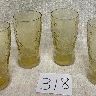 4 Federal Vintage Depression Amber Madrid Glasses