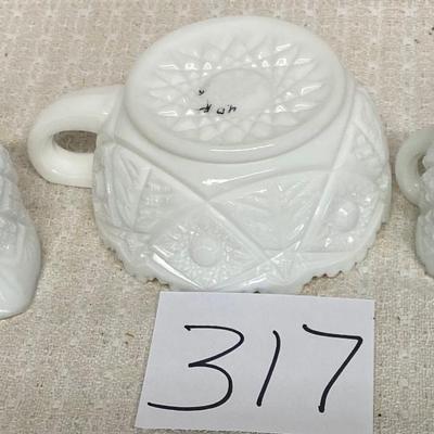 White Milk Glass Berry Bowl with a Handle And Vintage Creamer & Sugar Bowl Set