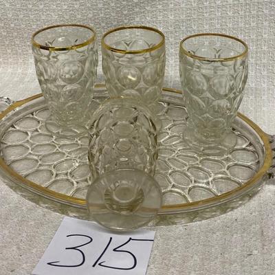 Jeanette Thumbprint Tray with 4 Glasses