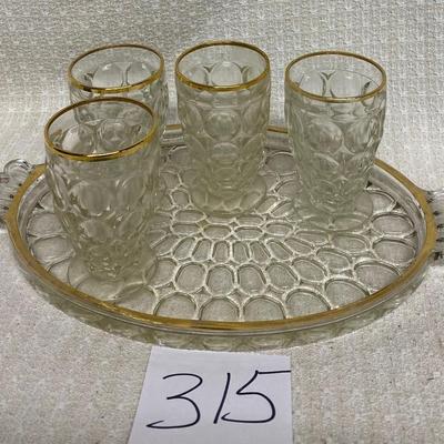 Jeanette Thumbprint Tray with 4 Glasses