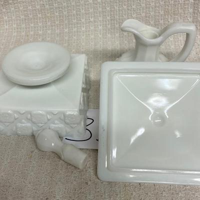 Milk Glass Cruet & Westmoreland  milk Glass Square Box with Lid