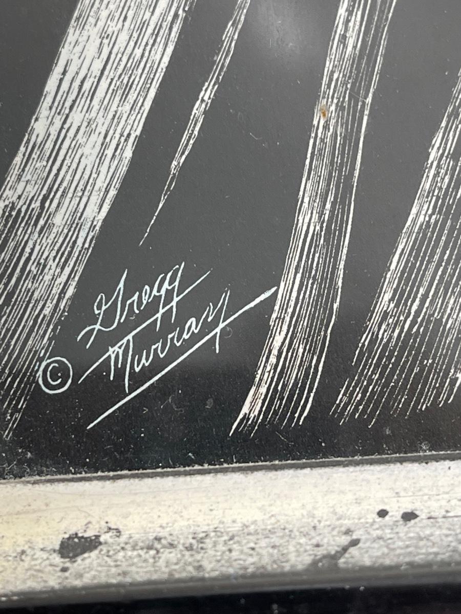 Framed Scratchboard Art Blue Birds on Grass by Artist Gregg Murray