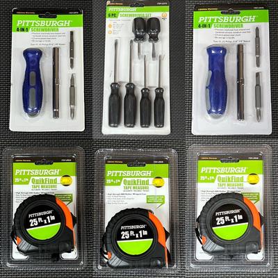 PITTSBURGH ~ Three (3) Sets Of Screwdrivers & Three (3) Tape Measures