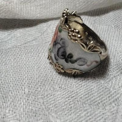 Breathtaking Vintage Handpainted Gold Vermeil Ring Size 7
