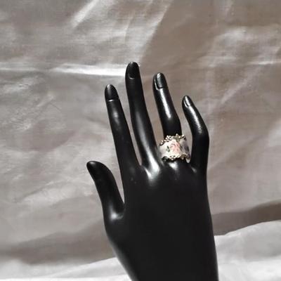 Breathtaking Vintage Handpainted Gold Vermeil Ring Size 7