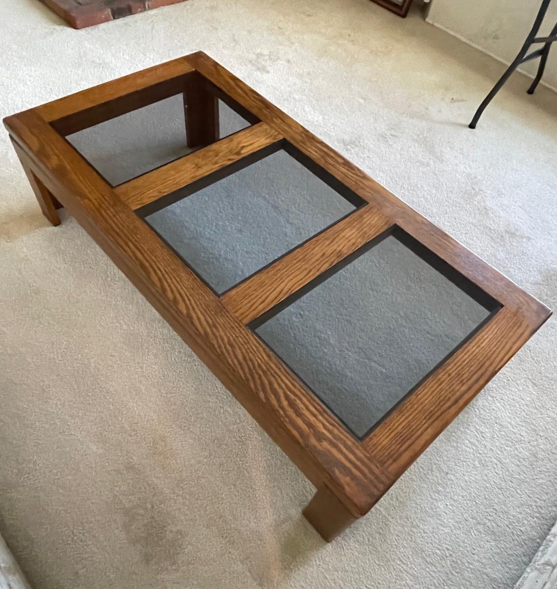 Retro Rectangular Oak & Smoked Glass Coffee Table