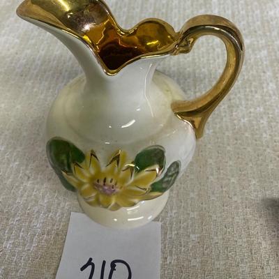 Hull Art Yellow Water Lily Vase with Gold Handle