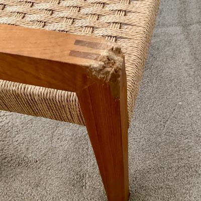 Sun Cabinet Company Mid Century Scandanavian Modern Style Teak Wood & Woven Cord Twine Rope Bench Seat