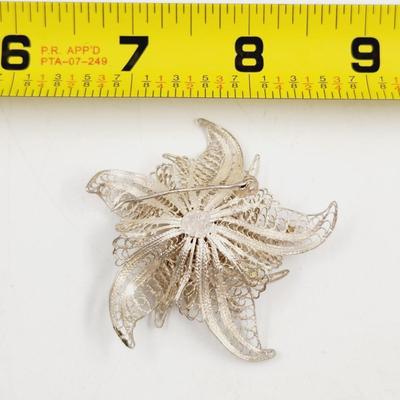 ANTIQUE SILVER FILIGREE BROOCH - PIN