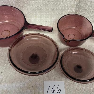 Vintage Vision Ware Cranberry Glass Pans