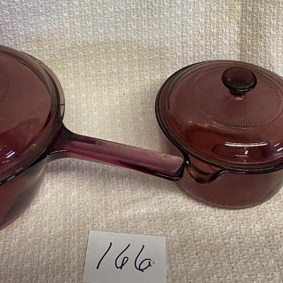 Vintage Vision Ware Cranberry Glass Pans