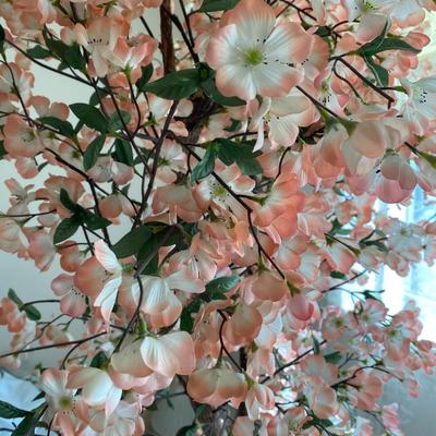 Tall, artificial flowering pink dogwood tree