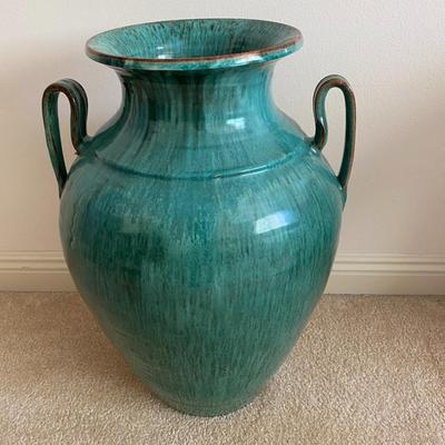 Large green handled stoneware urn