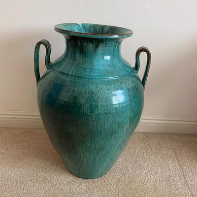 Large green handled stoneware urn