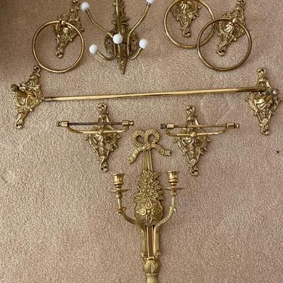 Assortment of brass bathroom accessories