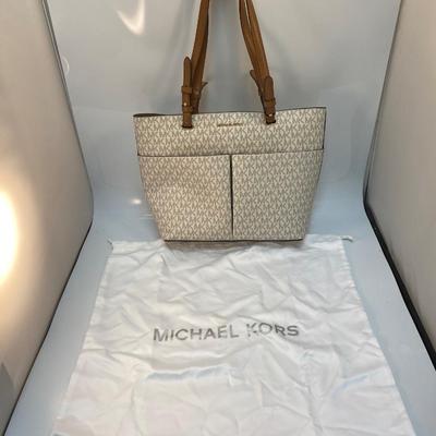 Michael Kors Signature MK Pattern White & Beige Handbag Purse
