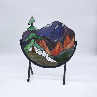 Stained Glass Mountain Scene Decor