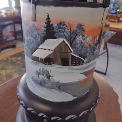 Vintage Nesco DeLuxe Oil Heater Hand Painted Farm Scene Signed by Artist