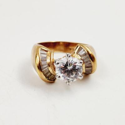 STUNNING 14K GE GOLD W/ CZ & STONE RING SIZE 7.75