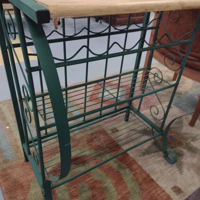 Metal Baker's Rack with Wood Main Shelf and Wine Bottle Storage
