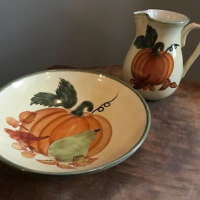 Pumpkin pitcher and matching bowl