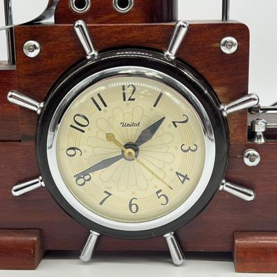 UNITED CLOCK CORP ~ Working Lighted Wooden Clipper Ship Mantel Clock