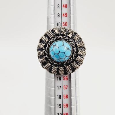 BEAUTIFUL NICKEL SILVER FILIGREE & TURQUOISE HANDCRAFTED RING - ADJUSTABLE