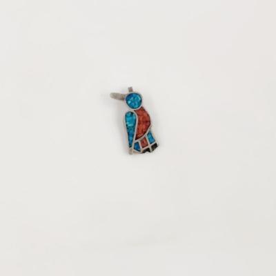 NICKEL SILVER TURQUOISE FLECKED BIRD CHARM / PENDANT