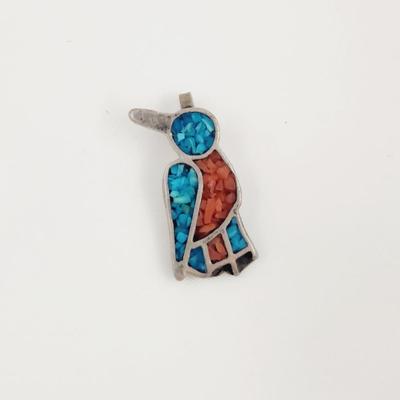 NICKEL SILVER TURQUOISE FLECKED BIRD CHARM / PENDANT