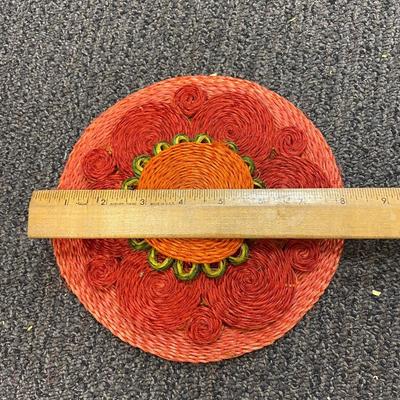 Colorful Red Orange Yellow Vintage Dyed Rattan Woven Trivets Coasters Table Protectors