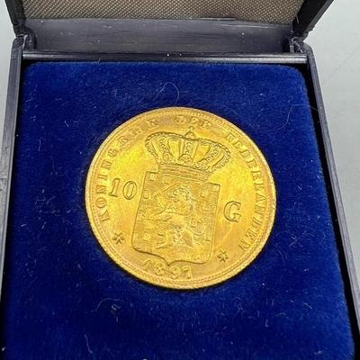 Antique 10 Gulden Wilhelmina 1897 Netherlands Gold Collectible Currency Coin