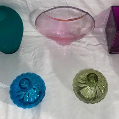 Assortment of Colored Glass Home Decor