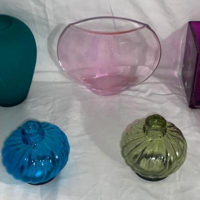 Assortment of Colored Glass Home Decor
