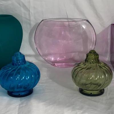 Assortment of Colored Glass Home Decor