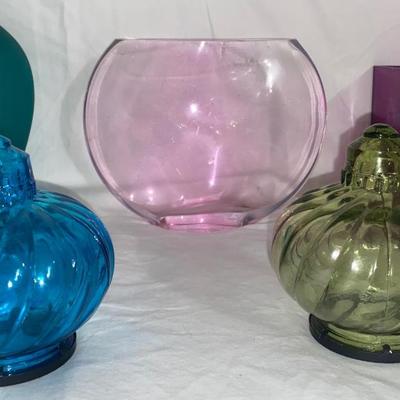 Assortment of Colored Glass Home Decor