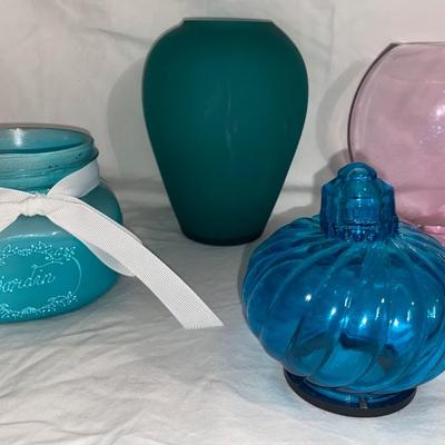 Assortment of Colored Glass Home Decor