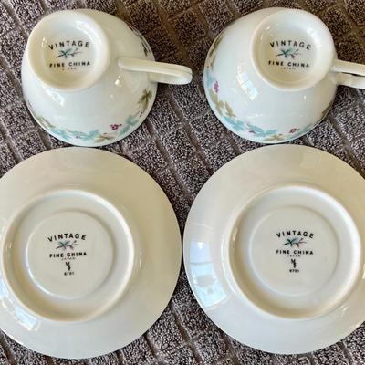 Vintage Set of 2 Fine China Winter Themed Tea Cups with Saucers By MS Japan 6701